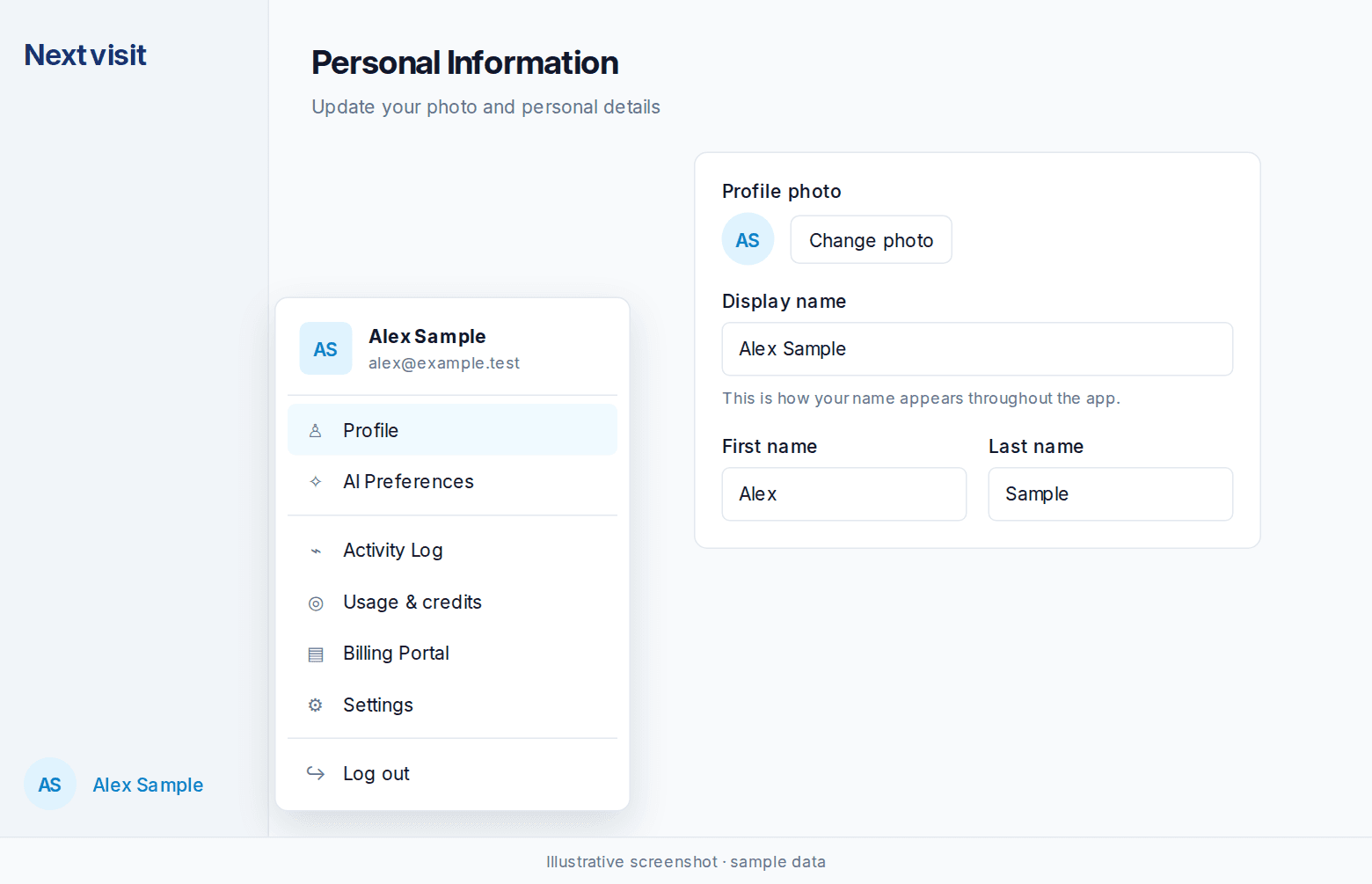 Account menu showing Activity Log, Usage and credits, Billing Portal, and Profile.
